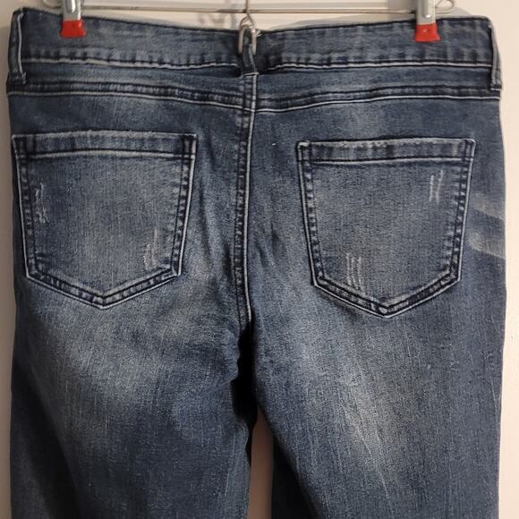 HANNAH Distressed Rhinestone Patch Jeans Sz 6 Mid Rise Straight Leg Blue Denim - Picture 11 of 12